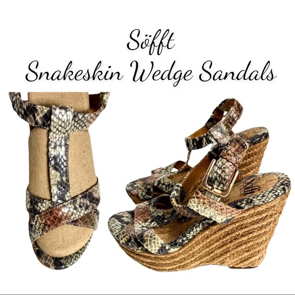 NWT Sofft Snakeskin Espadrille Wedge Sandals - Picture 1 of 16